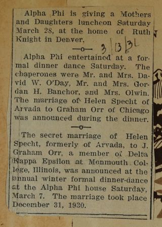 Alpha Phi Is Giving...Newspaper Clipping, March 13, 1931