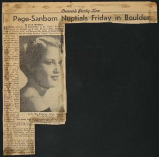 Page-Sanborn Nuptials Friday in Boulder Newspaper Clipping, c. 1954-1958