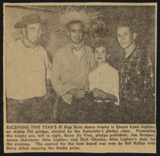 Receiving This Year's Pi Kap Barn Dance Trophy Newspaper Clipping, c. 1954-1958
