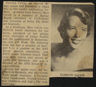Carolyn Calvin Newspaper Clipping, c. 1954-1958