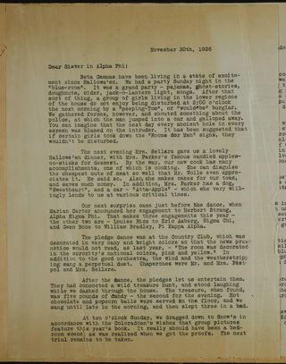Beta Gamma of Alpha Phi to Sister in Alpha Phi Letter, November 30, 1926