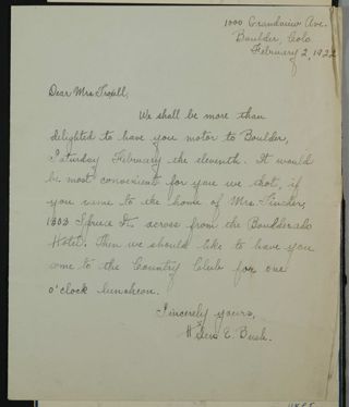 Helen Busch to Mrs. Troxell Letter, February 2, 1922