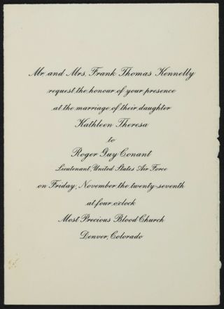 Kathleen Kennelly and Roger Conant Wedding Invitation, c. 1954-1958