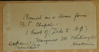 Received as a Loan From Beta Gamma Chapter Notes, October 17, 1929