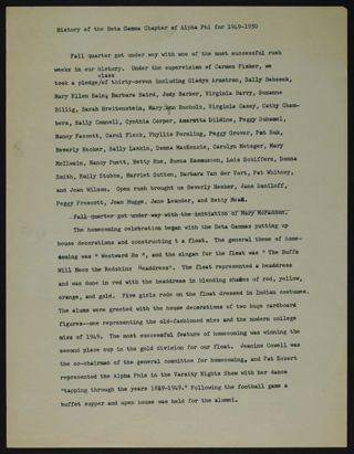 History of the Beta Gamma Chapter of Alpha Phi for 1949-1950