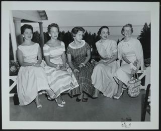 Five Alpha Phis Sitting on a Railing Photograph, c. 1956
