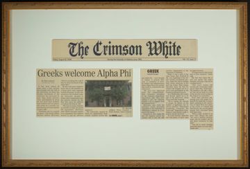 Greeks Welcome Alpha Phi Framed Newspaper Clipping, August 22, 2008