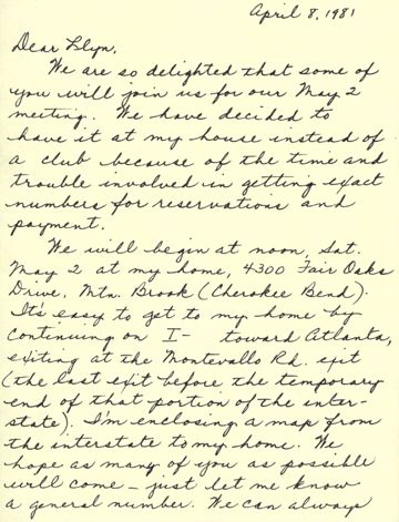 Carolynne Kent to Llyn Hudson Letter, April 8, 1981