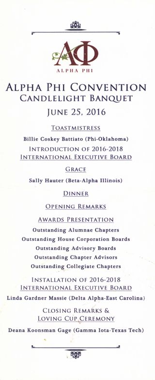 Alpha Phi Convention Candlelight Banquet Program, June 25, 2016