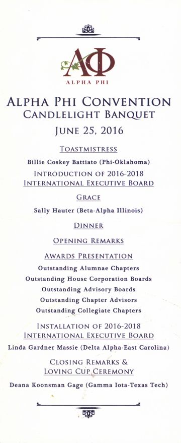 Alpha Phi Convention Candlelight Banquet Program, June 25, 2016