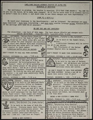 1981-1982 Dallas Alumnae Chapter of Alpha Phi Schedule of Meetings
