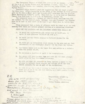 Tuscaloosa Alumnae Chapter Meeting Minutes, February 1983
