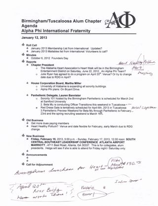 Birmingham/Tuscaloosa Alumnae Chapter Agenda With Notes, January 12, 2013