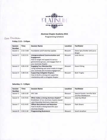 Alumnae Chapter Academy 2016 Programming Schedule