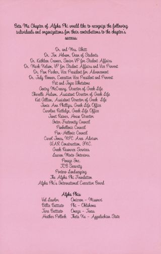 Beta Mu Chapter Supporters List, c. 2009
