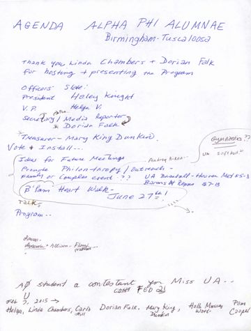 Alpha Phi Alumnae Birmingham-Tuscaloosa Agenda