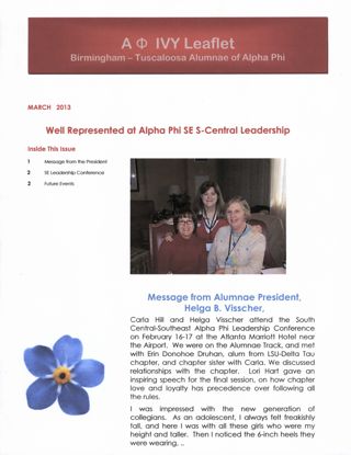 Alpha Phi Ivy Leaflet on White Paper, March 2013