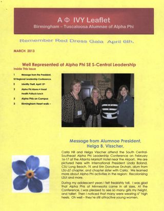 Alpha Phi Ivy Leaflet on Yellow Paper, March 2013