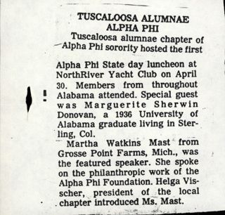 Tuscaloosa Alumnae Alpha Phi Newspaper Clipping 2, May 14, 1983