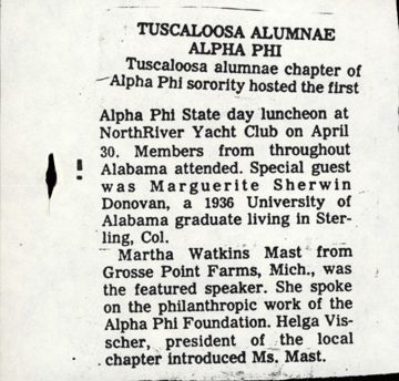 Tuscaloosa Alumnae Alpha Phi Newspaper Clipping 2, May 14, 1983