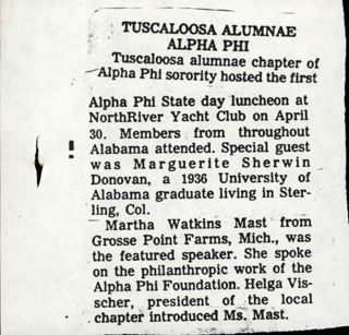 Tuscaloosa Alumnae Alpha Phi Newspaper Clipping 3, May 14, 1983