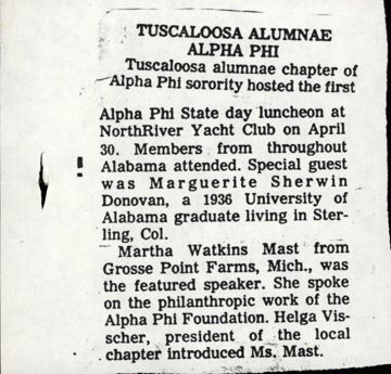 Tuscaloosa Alumnae Alpha Phi Newspaper Clipping 3, May 14, 1983