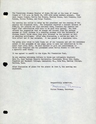 Tuscaloosa Alumnae Chapter Meeting Minutes, March 20, 1982