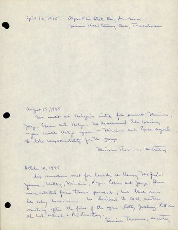 Tuscaloosa Alumnae Chapter Meeting Minutes, April 13, 1985-October 10, 1985