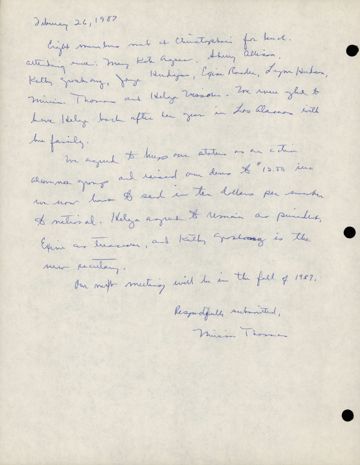 Tuscaloosa Alumnae Chapter Meeting Minutes, February 26, 1987