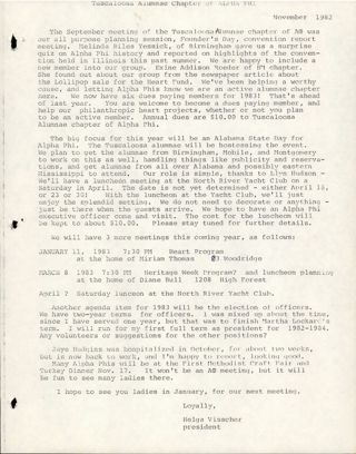 Tuscaloosa Alumnae Chapter of Alpha Phi, November 1982