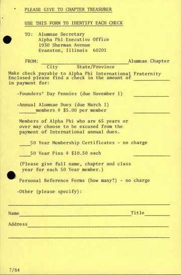 Alumnae Chapter Check Identification Form 1