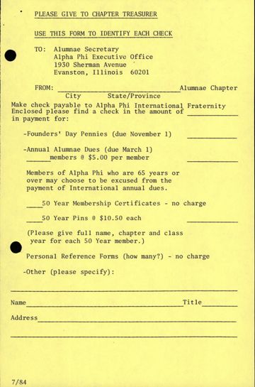 Alumnae Chapter Check Identification Form 2