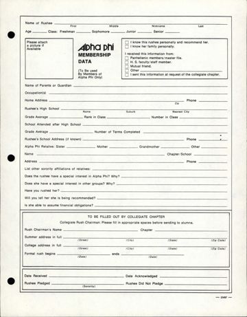 Alpha Phi Membership Data Form