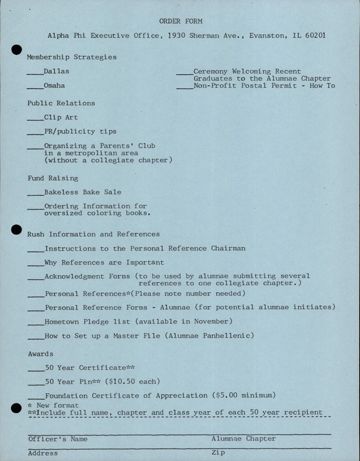 Alpha Phi Executive Office Order Form
