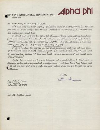 Lou Ingram to Tuscaloosa Alumnae Chapter Letter