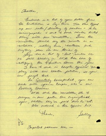 Shelley Hesse to Martha Lockard Letter 1