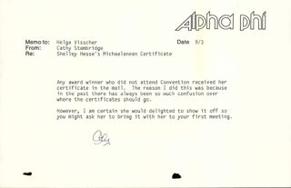 Cathy Stembridge to Helga Visscher Memo, c. September 3, 1984