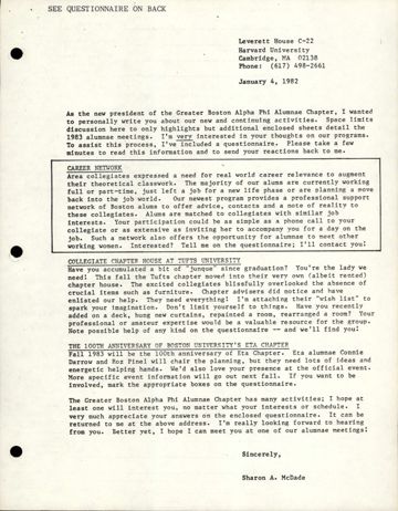 Sharon McDade to Unknown Letter, January 4, 1982