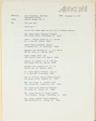 Phyllis Graham to Jean Richardson Memo, November 20, 1978