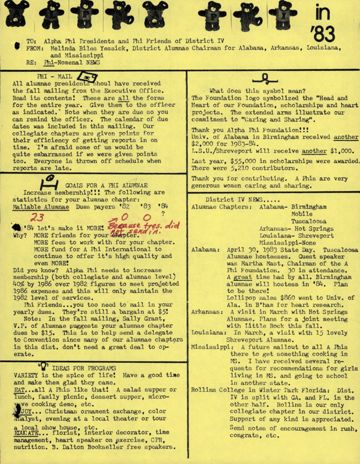 Alpha Phi District IV District Alumnae Chairman Newsletter, 1983