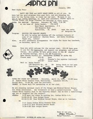 Alpha Phi Newsletter, January 1985