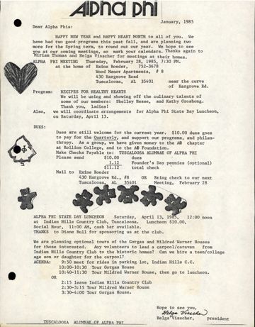 Alpha Phi Newsletter, January 1985
