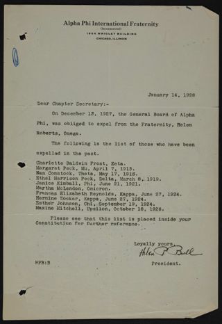 Helen Bull to Chapter Secretary Letter 2, January 14, 1928