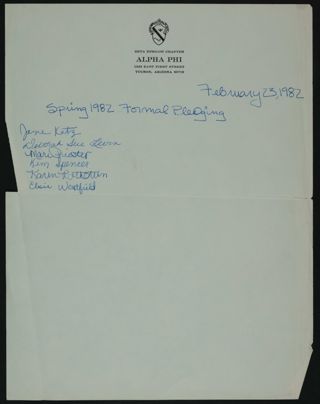 Spring 1982 Formal Pledging List, February 23, 1982