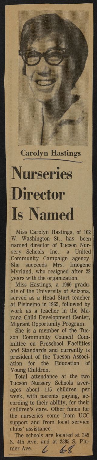 Nurseries Director Is Named Newspaper Clipping, June 1968