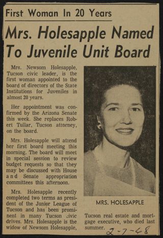 Mrs. Holesapple Named to Juvenile Unit Board Newspaper Clipping, February 7, 1968
