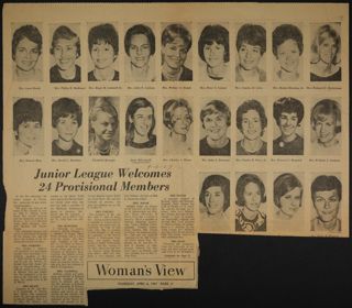 Junior League Welcomes 24 Provisional Members Newspaper Clipping, April 6, 1967