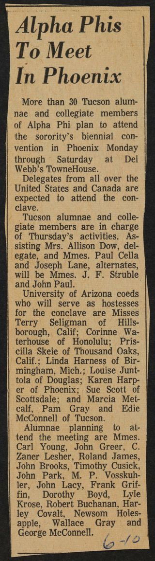 Alpha Phis to Meet in Phoenix Newspaper Clipping