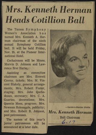 Mrs. Kenneth Herman Heads Cotillion Ball Newspaper Clipping
