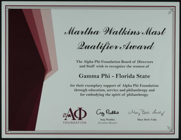 Martha Watkins Mast Qualifier Award Certificate